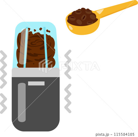 コーヒー豆を粉砕している電動ミルミキサー コーヒー豆を粉砕している電動ミルミキサー 115584105