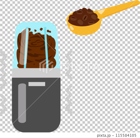 コーヒー豆を粉砕している電動ミルミキサー コーヒー豆を粉砕している電動ミルミキサー 115584105