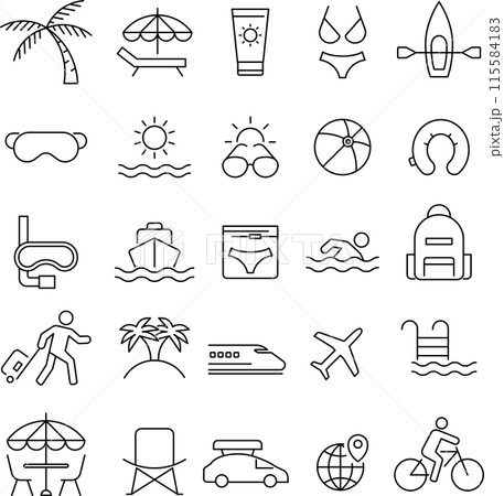 ベクターでモノクロのバカンスに関するアイコンセット 115584183