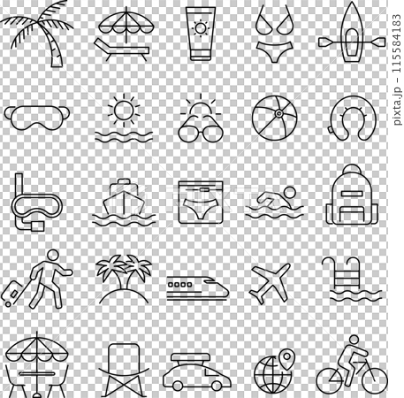 Set of monochrome vacation icons in vector 115584183