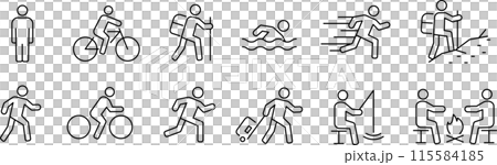 Vector monochrome line drawing pictogram set of people 115584185