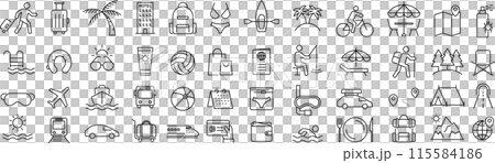 Set of monochrome travel line icons in vector 115584186