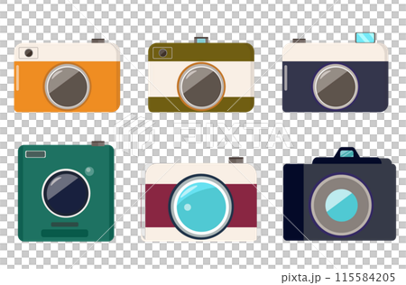 Camera icon set, SLR camera, digital camera, instant camera, mirrorless camera, film 115584205