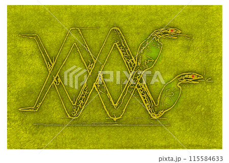 年賀状 巳年 令和7年 2025 イラスト 黄色 へび Snake エジプト風  115584633