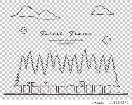 Coniferous forest (forest) line drawing frame, background material *The lines are expanded. 115584872