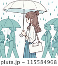 雨の中、傘をさして歩く女性 115584968