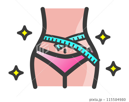 健康的にダイエットしてウエストが引き締まった女性のイラスト 115584980