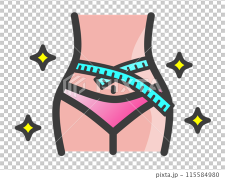 健康的にダイエットしてウエストが引き締まった女性のイラスト 115584980