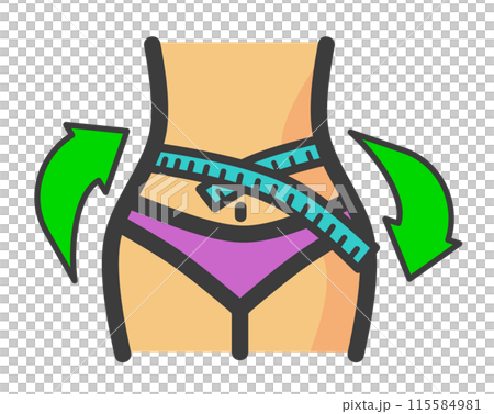 Illustration of a woman with a slim waist after dieting healthily 115584981