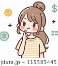 お金に悩んでいる女性のイラスト 115585445