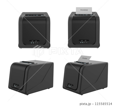 Set of receipt printer or thermal printer isolated on white Set of receipt printer or thermal printer isolated on white 115585514