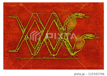 年賀状 巳年 令和7年 2025 イラスト 赤色 へび Snake エジプト風  115585746