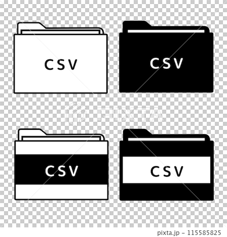 File extension CSV icon set 4 types (black and white) 115585825
