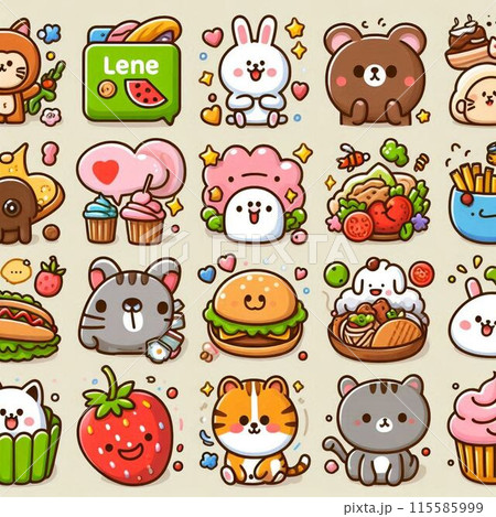 かわいいアイコンのイラストセット 115585999