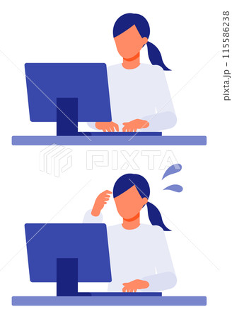 カジュアルな女性の問題解決のイラスト　PC 115586238