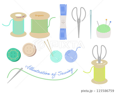 ハンドメイド・ソーイングのツールのイラストセット ハンドメイド・ソーイングのツールのイラストセット 115586759
