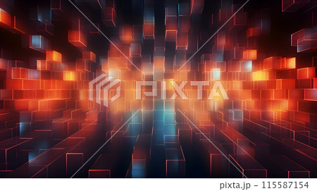 Abstract background of glowing amber red cuboids, neural network generated image 115587154