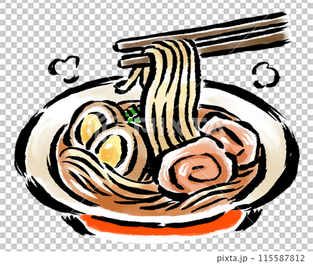 箸で食べるラーメン　筆タッチイ手描きラスト 115587812