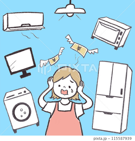 電気代アップに驚き悲鳴をあげる主婦 115587939