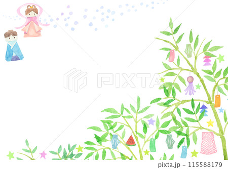 水彩絵の具で手描きで描いた七夕飾りの背景 115588179