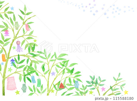 水彩絵の具で手描きで描いた七夕飾りの背景 115588180