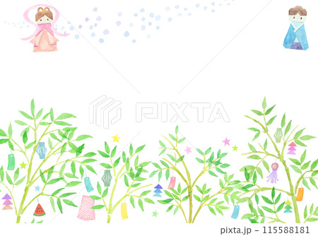 水彩絵の具で手描きで描いた七夕飾りの背景 115588181