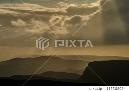 ireland bog land cloudy valley  115588954