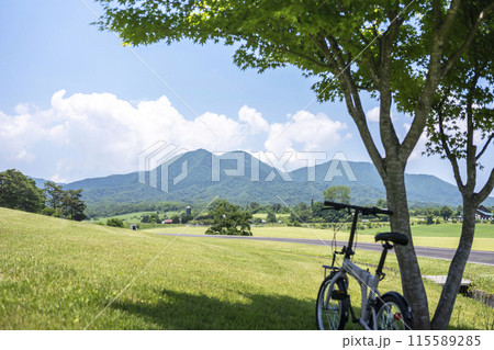 新緑・初夏のサイクリングイメージ (蒜山高原) 新緑・初夏のサイクリングイメージ (蒜山高原) 115589285