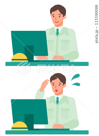 作業服の男性の問題解決のイラスト　PC 115590086