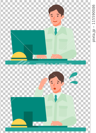 作業服の男性の問題解決のイラスト　PC 115590086
