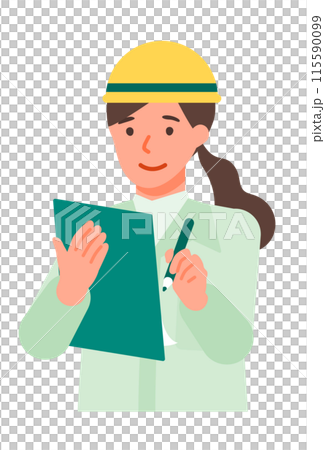 Illustration of a woman in work clothes solving a problem, hand-drawn Illustration of a woman in work clothes solving a problem, hand-drawn 115590099