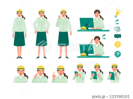 作業服の女性の問題解決のイラスト　問題解決 115590101