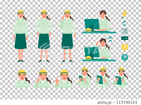 作業服の女性の問題解決のイラスト　問題解決 115590101