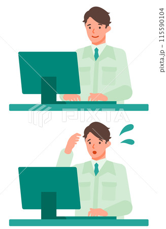 作業服の男性の問題解決のイラスト　PC 115590104