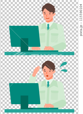 作業服の男性の問題解決のイラスト　PC 115590104