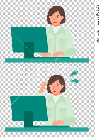 穿著工作服 PC 的女性解決問題的插圖 115590128