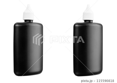 Plastic bottle of universal lubricant oil isolated on white background. 115590818
