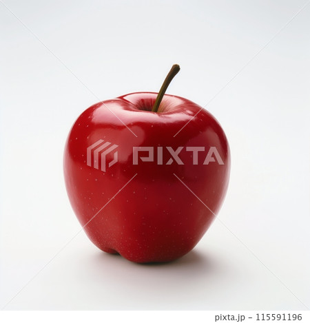 Glossy red apple perfectly centered and isolated on a pure white background 115591196
