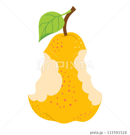 Ripe bitten yellow Pear with leaves Hand drawn trendy flat style 115591528