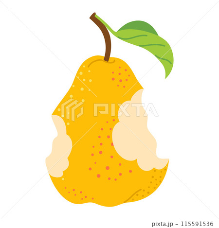 Ripe bitten yellow Pear with leaves Hand drawn trendy flat style 115591536