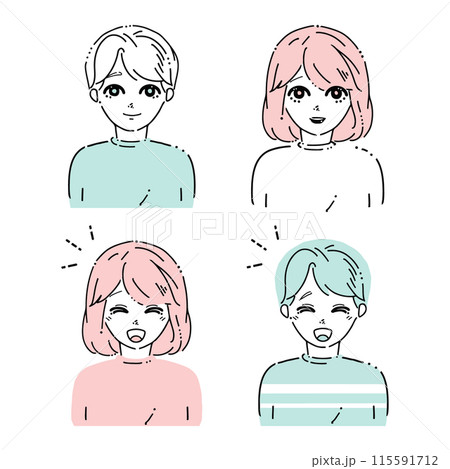 笑顔の男女のイラストセット 笑顔の男女のイラストセット 115591712