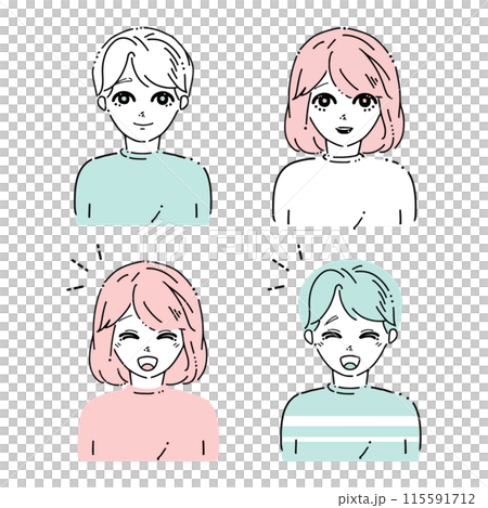 笑顔の男女のイラストセット 笑顔の男女のイラストセット 115591712
