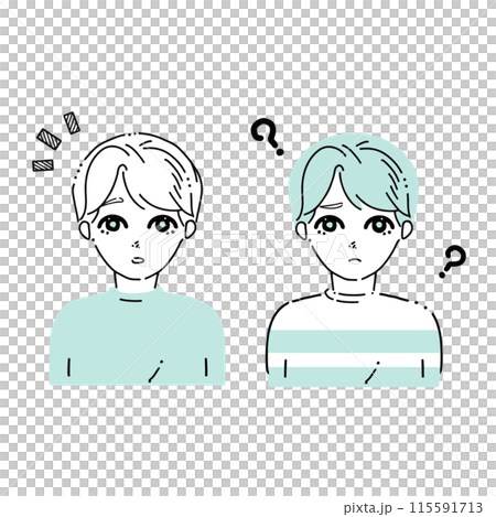 考える男性と理解する男性のイラストセット 考える男性と理解する男性のイラストセット 115591713