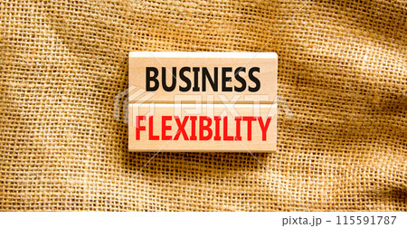 Business flexibility symbol. Concept words Business flexibility on beautiful wooden block. Beautiful canvas background. Business flexibility concept. Copy space. Business flexibility symbol. Concept words Business flexibility on beautiful wooden block. Beautiful canvas background. Business flexibility concept. Copy space. 115591787