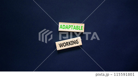 Adaptable working symbol. Concept words Adaptable working on beautiful wooden block. Beautiful black paper background. Business Adaptable working concept. Copy space. Adaptable working symbol. Concept words Adaptable working on beautiful wooden block. Beautiful black paper background. Business Adaptable working concept. Copy space. 115591801