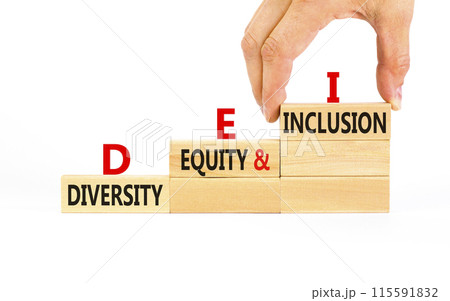 DEI diversity equity and inclusion symbol. Concept words DEI diversity equity and inclusion on blocks. Beautiful white background. Business DEI diversity equity and inclusion concept. Copy space. DEI diversity equity and inclusion symbol. Concept words DEI diversity equity and inclusion on blocks. Beautiful white background. Business DEI diversity equity and inclusion concept. Copy space. 115591832