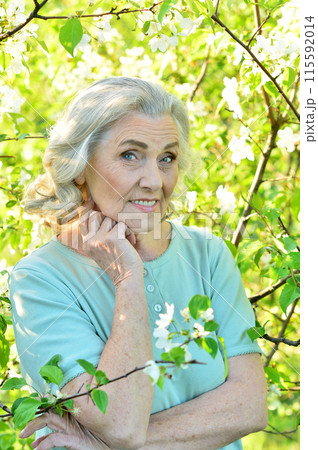 Portrait of a beautiful woman in the park in summer Portrait of a beautiful woman in the park in summer 115592014