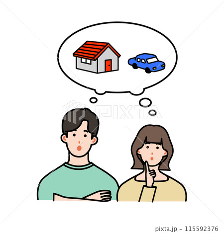 家や車について考える夫婦のイラスト 115592376