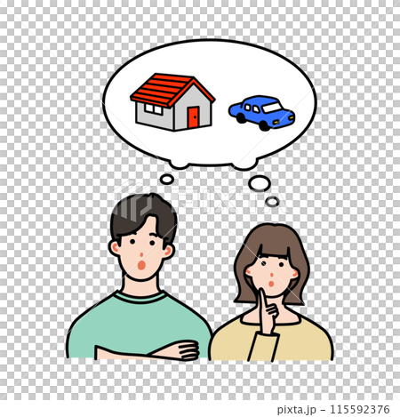 家や車について考える夫婦のイラスト 115592376