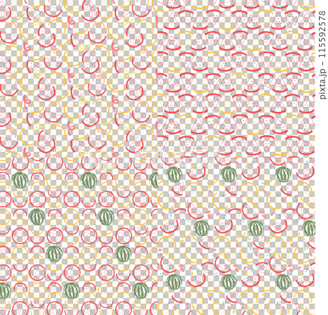手書き風　レトロなすいかのシームレスパターン4種セット 115592578